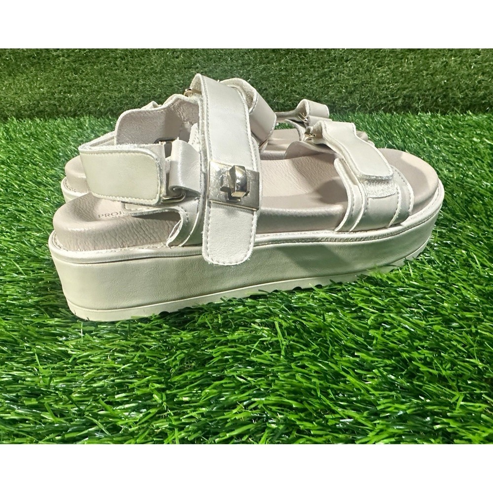 Project Cloud Women's White Strappy Platform Leather Sandals Hook & Loop 8